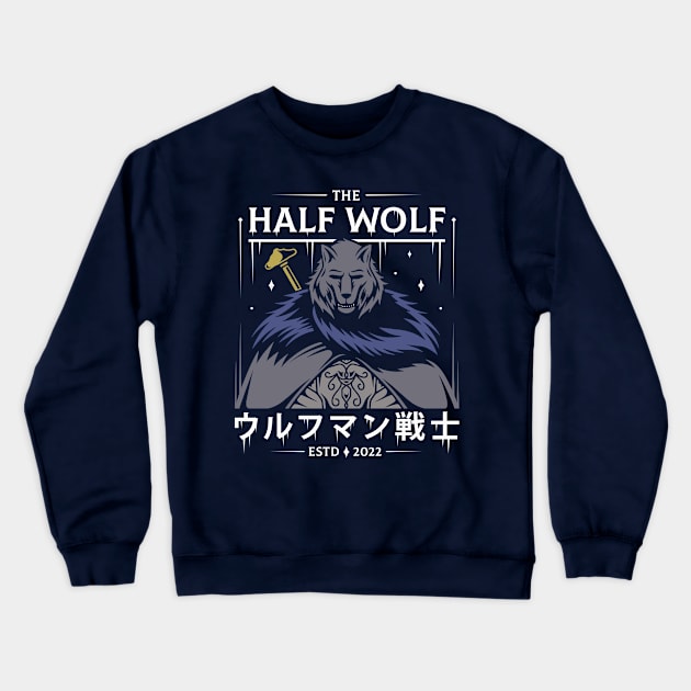 Half Wolf Crewneck Sweatshirt by Alundrart